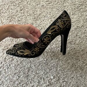 Alice + Olivia Suede Embroidered Heels